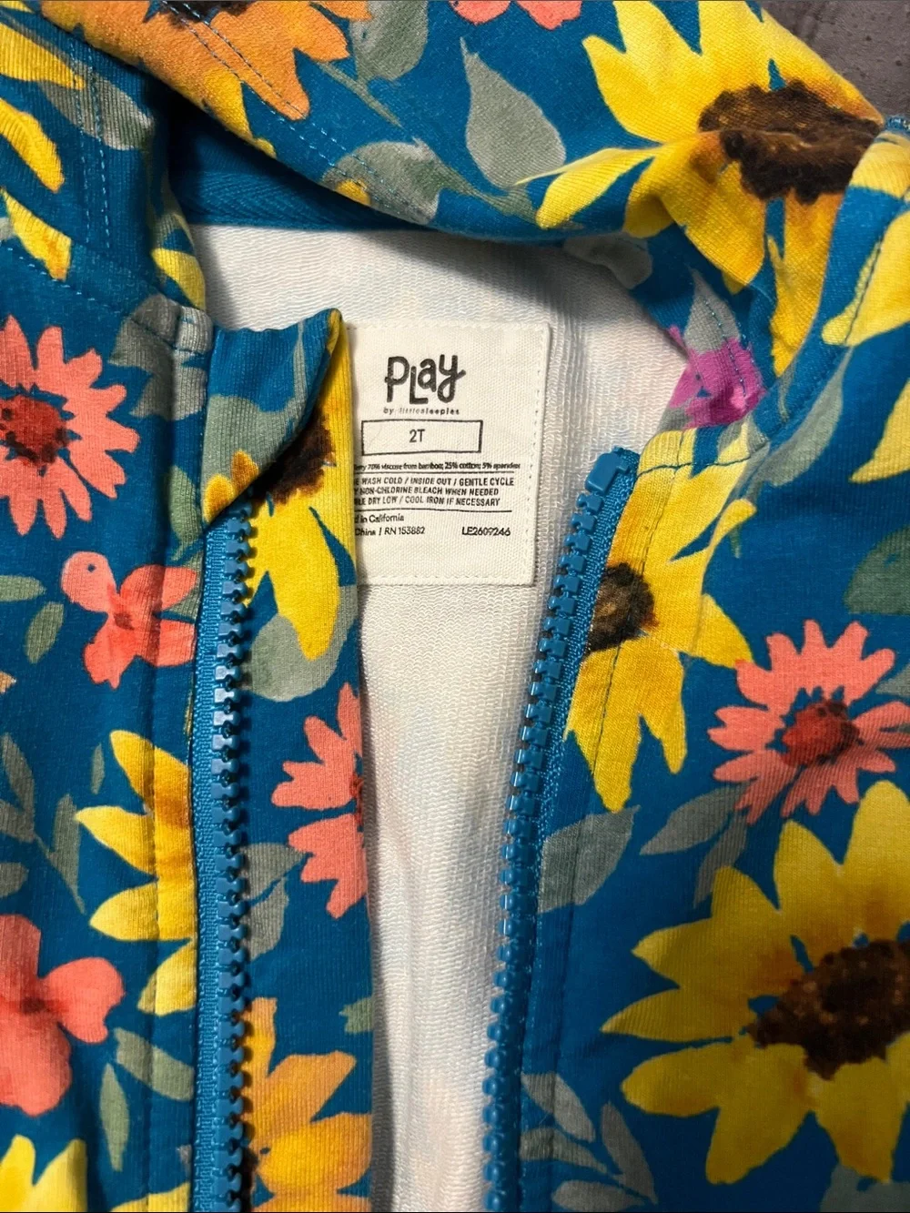Little Sleepies  Kids' Blue Sunflower Hooded Jacket